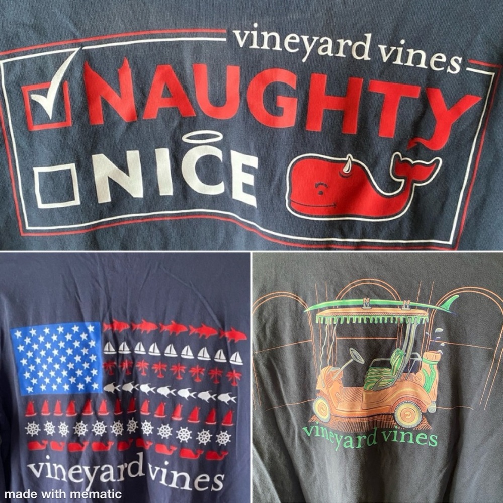 vineyard vines LOT of 3 T-Shirts “Naughty Nice”‎ “Americana” “Golf Cart” SZ XS